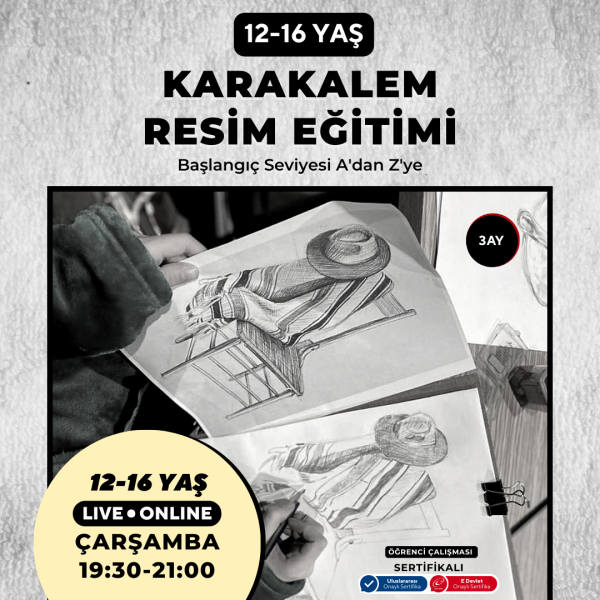 Karakalem Resim  (12-16 Yaş) 3 Aylık - E-Devlet Onaylı Üniversite Eğitim Sertifikası