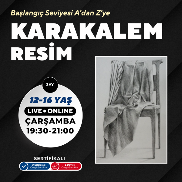 Karakalem Resim  (12-16 Yaş) 3 Aylık - E-Devlet Onaylı Üniversite Eğitim Sertifikası
