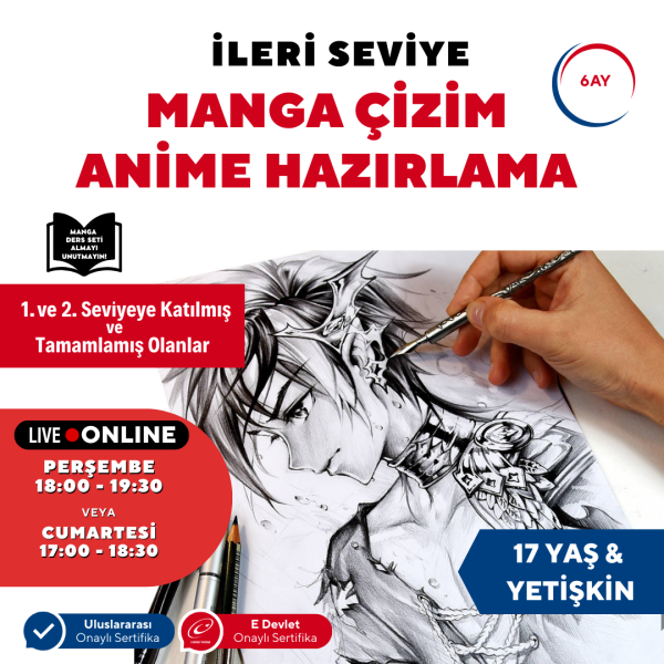 Manga Çizim ve Anime Hazırlama  (İleri Seviye)(17 Yaş ve Yetişkin) Uluslararası Geçerli Akredite Firması Eğitim Sertifikası - 6 Ay