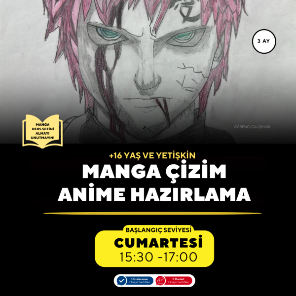Manga Çizim Ve Anime Hazırlama -Yüz Yüze ( + 16 ve Yetişkin) 3 Aylık - E-Devlet Onaylı Üniversite Eğitim Sertifikası