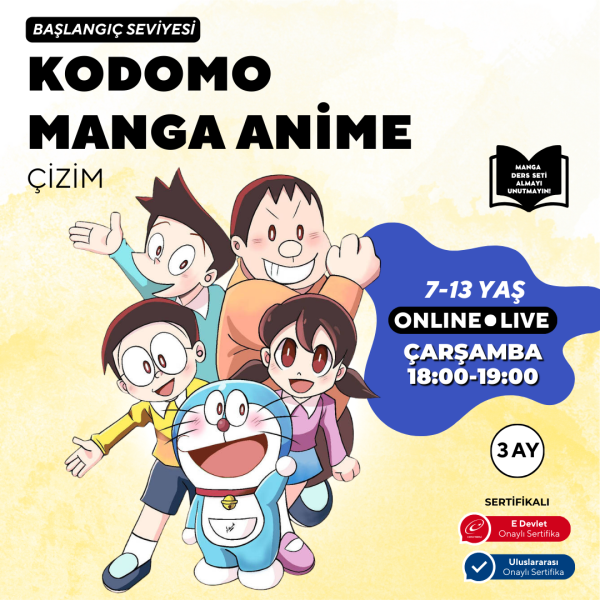 Kodomo Manga & Anime Çizimi  (7-13 Yaş) 3 Aylık - 2 Sertifikayı İstiyorum
