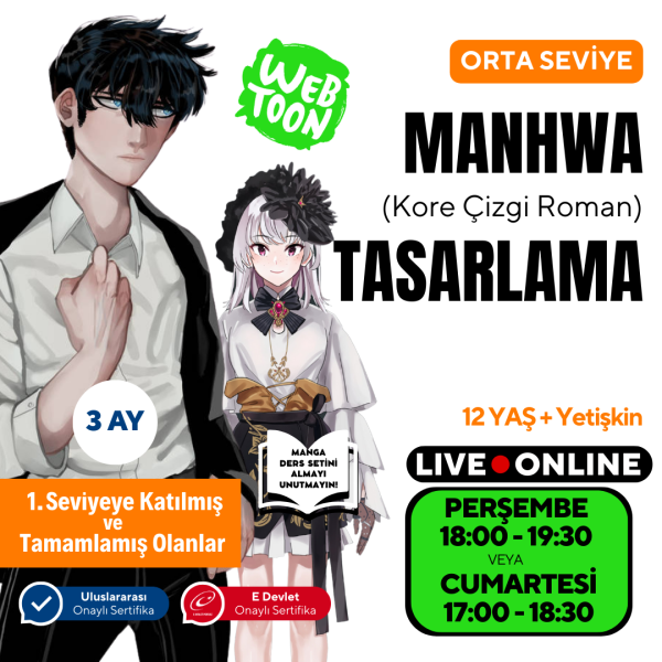 Webtoon ve Manhwa (Kore Çizgi Roman) Hazırlama (Orta Seviye) 3 Aylık - 2 Sertifikayı İstiyorum
