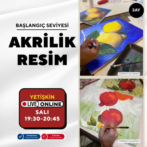 Akrilik Yağlı Boya Resim (Yetişkin) Uluslararası Geçerli Akredite Firması Eğitim Sertifikası - 6 Ay