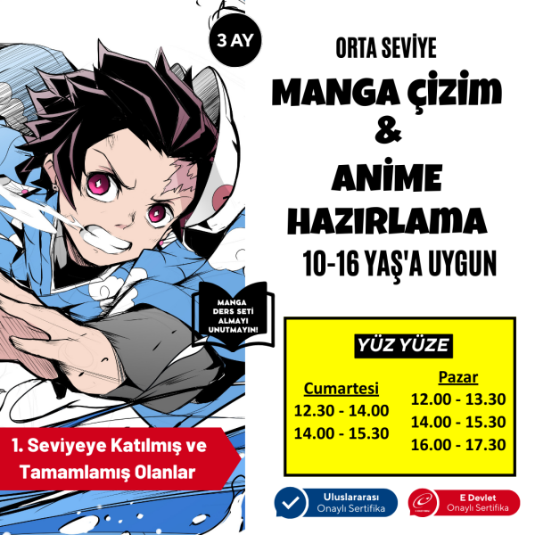 Manga Çizim ve Anime Hazırlama  (Orta Seviye)(10-16 Yaş) - Yüz Yüze